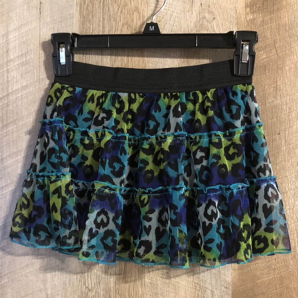 Piper Blue & Green Leopard-Print Tiered Skater Skirt